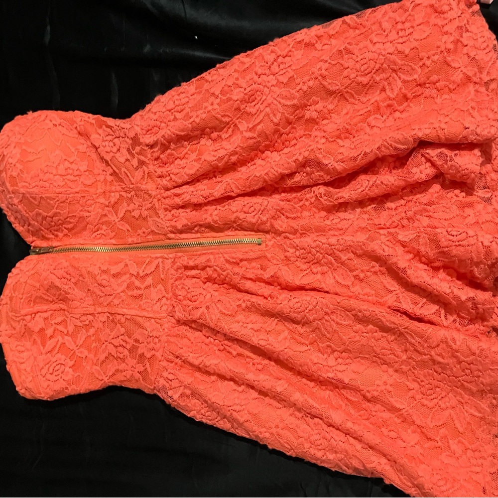 Coral Lace Strapless romper